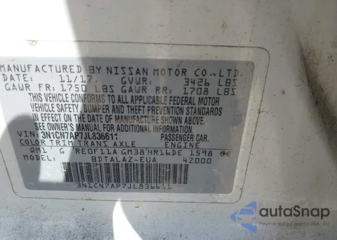 2018 Nissan Versa 1.6 S+ z USA, uszkodzony, nr VIN 3N1CN7AP7JL836611